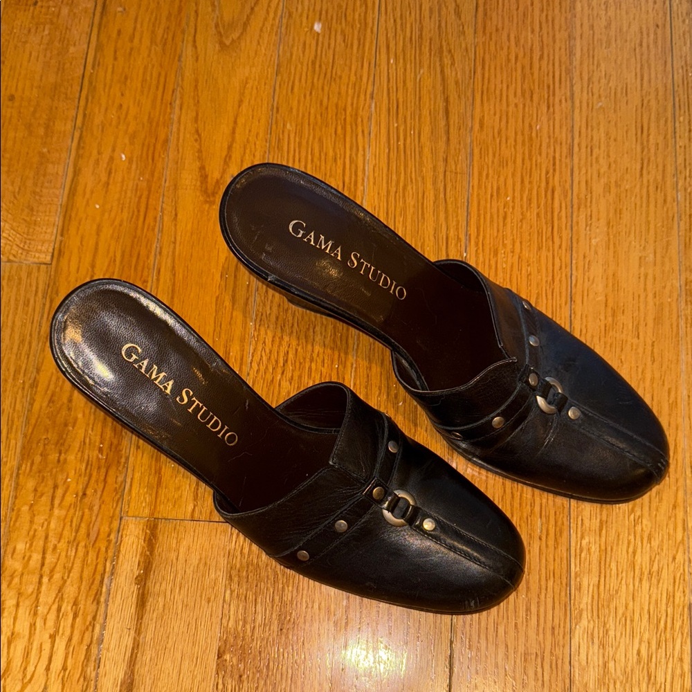 Aa Studio Black Wedge Mules
